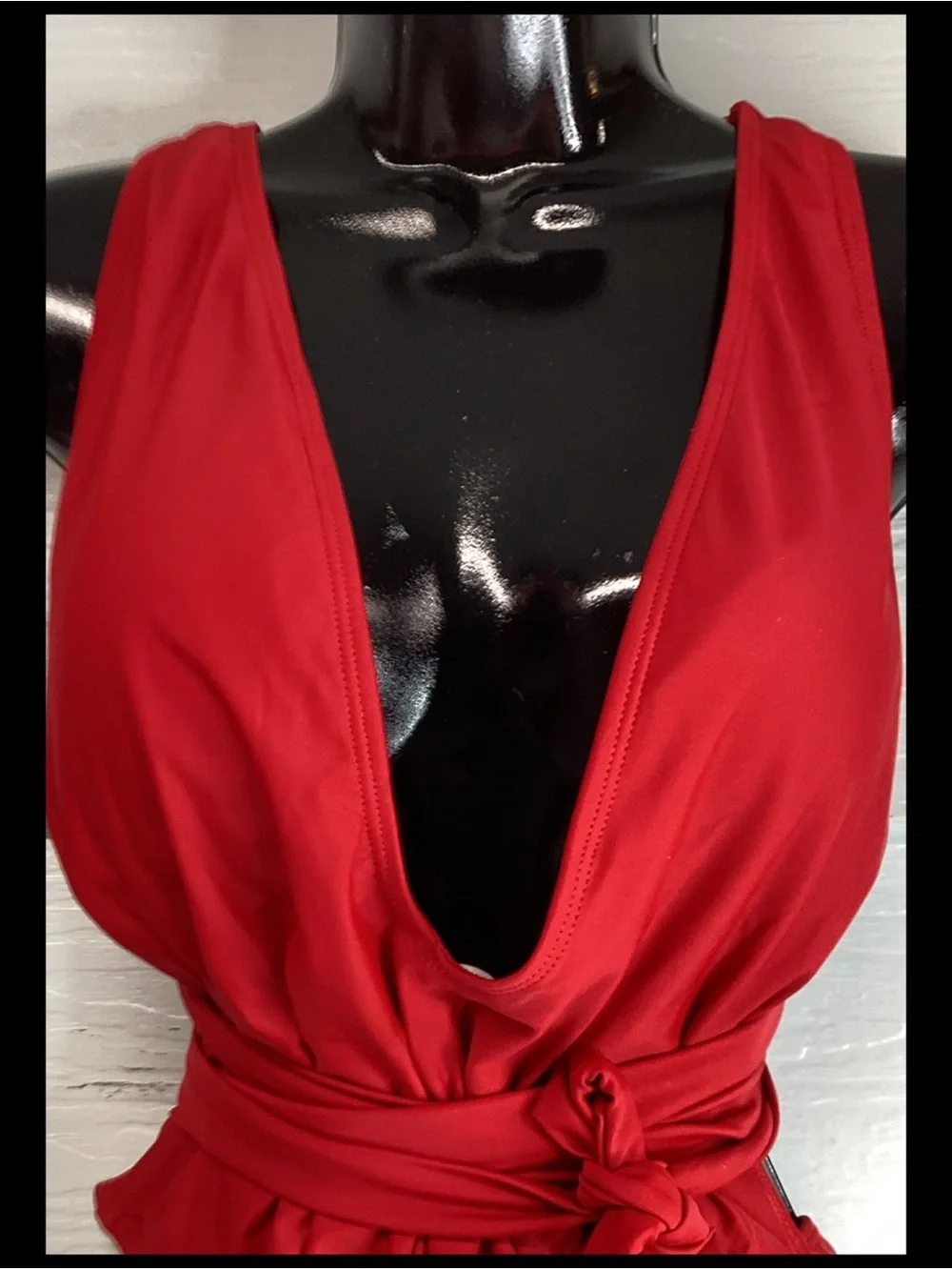 Red Deep V Wrap-Front Womens Top with Waist Tie